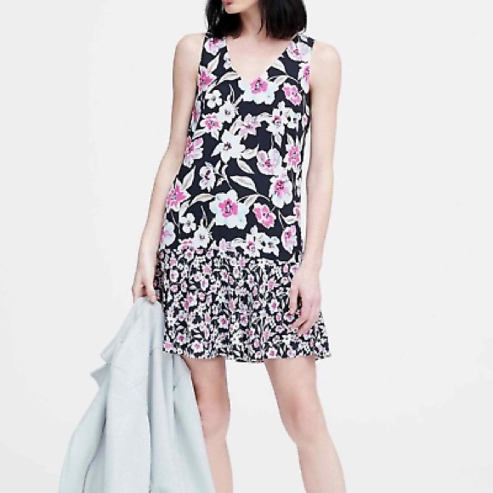 BANANA REPUBLIC FLORAL DROP-WAIST SHIFT DRESS